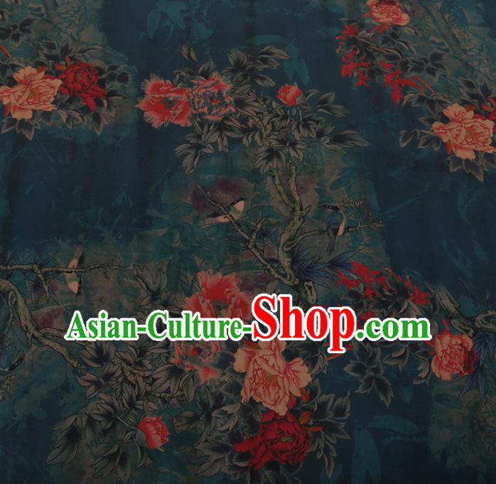 Chinese Traditional Green Silk Fabric Palace Peony Pattern Cheongsam Jacquard Satin Plain Gambiered Guangdong Gauze