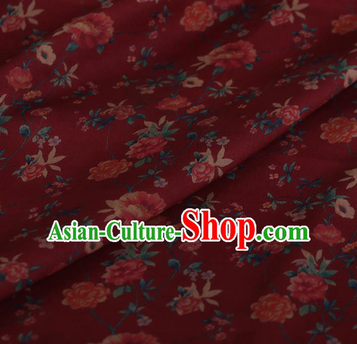 Chinese Traditional Red Silk Fabric Palace Peony Pattern Cheongsam Jacquard Satin Plain Gambiered Guangdong Gauze