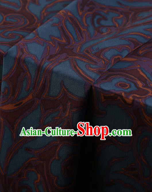 Chinese Traditional Blue Silk Fabric Palace Pattern Cheongsam Jacquard Satin Plain Gambiered Guangdong Gauze