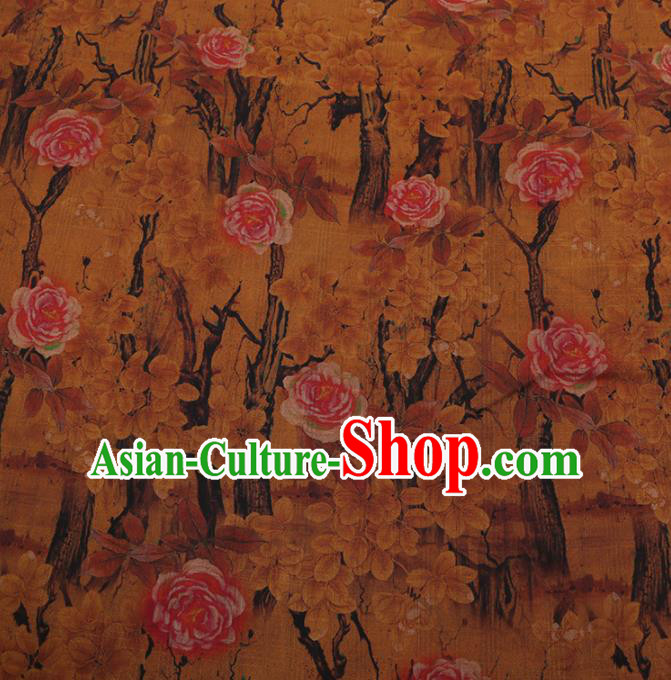 Chinese Traditional Drapery Silk Fabric Palace Peony Pattern Cheongsam Satin Plain Gambiered Guangdong Gauze