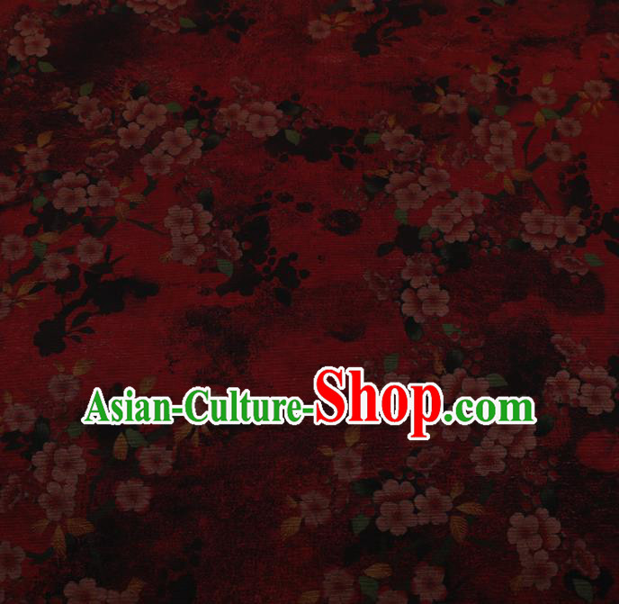 Chinese Traditional Drapery Red Silk Fabric Palace Plum Blossom Pattern Cheongsam Satin Plain Gambiered Guangdong Gauze