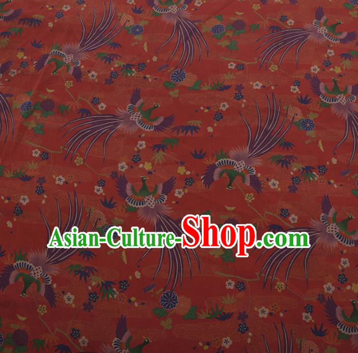 Chinese Classical Cheongsam Drapery Red Silk Fabric Traditional Phoenix Pattern Satin Plain Gambiered Guangdong Gauze