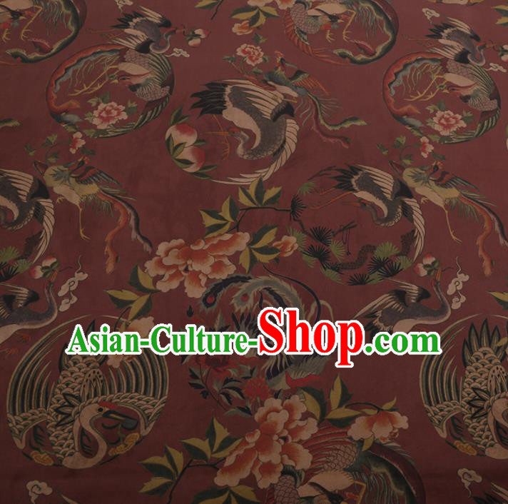 Chinese Classical Cheongsam Drapery Purplish Red Silk Fabric Traditional Phoenix Pattern Satin Plain Gambiered Guangdong Gauze