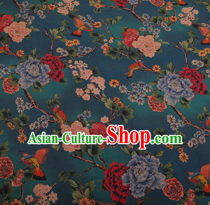 Chinese Classical Cheongsam Drapery Green Silk Fabric Traditional Peony Pattern Satin Plain Gambiered Guangdong Gauze