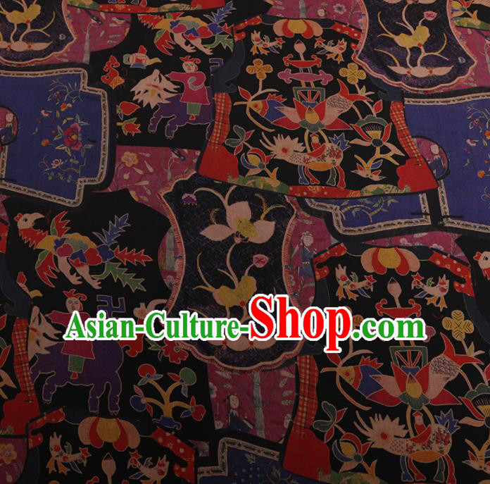 Chinese Classical Cheongsam Drapery Black Silk Fabric Traditional Pattern Satin Plain Gambiered Guangdong Gauze