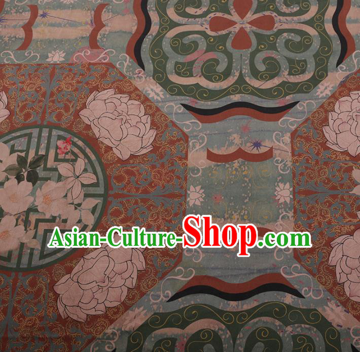 Chinese Classical Cheongsam Drapery Silk Fabric Traditional Lotus Pattern Satin Plain Gambiered Guangdong Gauze