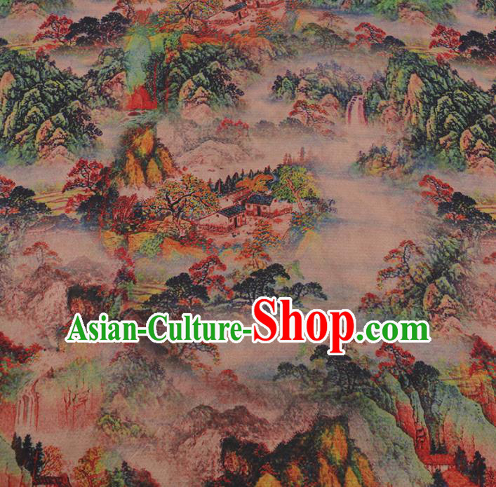 Chinese Classical Satin Plain Traditional Landscape Pattern Cheongsam Drapery Silk Fabric Gambiered Guangdong Gauze