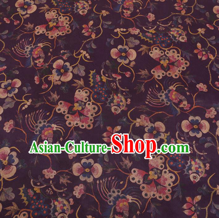 Chinese Classical Purple Satin Plain Traditional Butterfly Pattern Cheongsam Drapery Silk Fabric Gambiered Guangdong Gauze