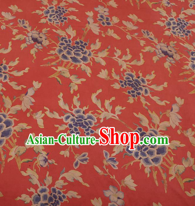 Chinese Traditional Cheongsam Drapery Red Silk Fabric Palace Peony Pattern Satin Plain Gambiered Guangdong Gauze