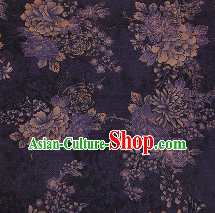 Chinese Traditional Silk Fabric Classical Peony Pattern Purple Satin Plain Cheongsam Drapery Gambiered Guangdong Gauze