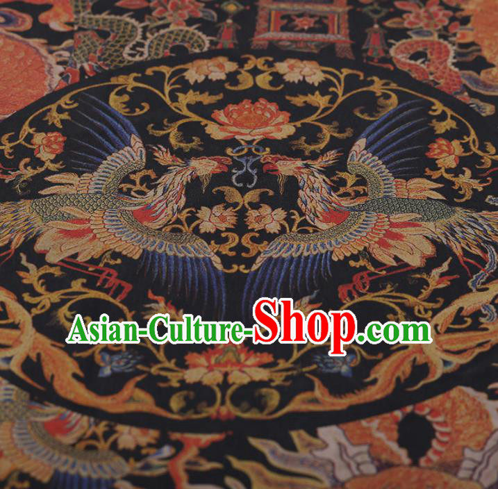 Chinese Traditional Silk Fabric Classical Phoenix Pattern Black Satin Plain Cheongsam Drapery Gambiered Guangdong Gauze