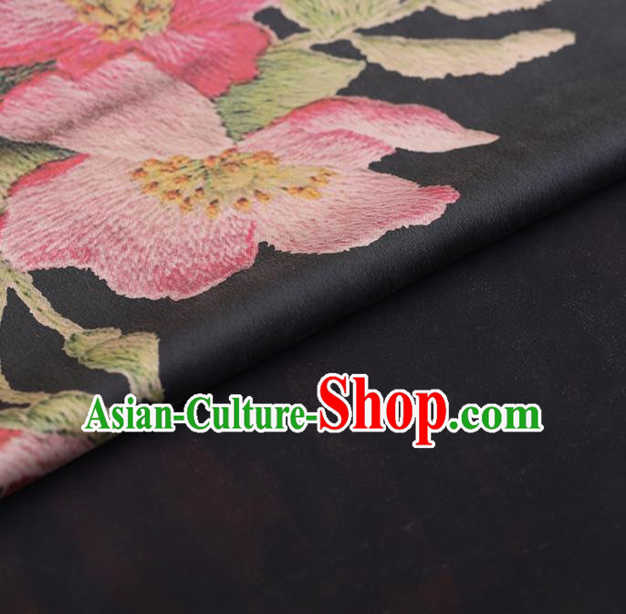 Chinese Traditional Silk Fabric Classical Peony Pattern Black Satin Plain Cheongsam Drapery Gambiered Guangdong Gauze