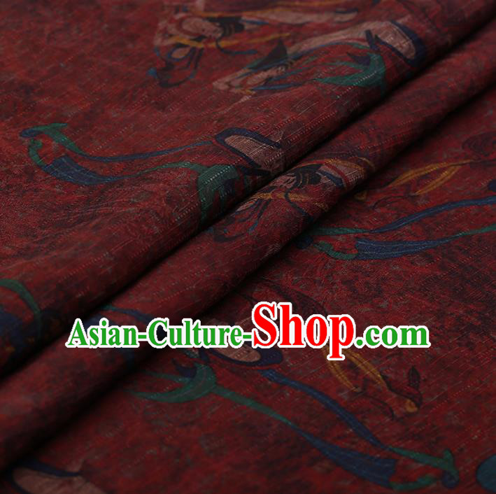 Chinese Traditional Silk Fabric Classical Fairy Pattern Red Satin Plain Cheongsam Drapery Gambiered Guangdong Gauze