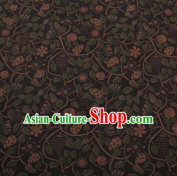 Chinese Traditional Silk Fabric Classical Strawberry Pattern Black Satin Plain Cheongsam Drapery Gambiered Guangdong Gauze