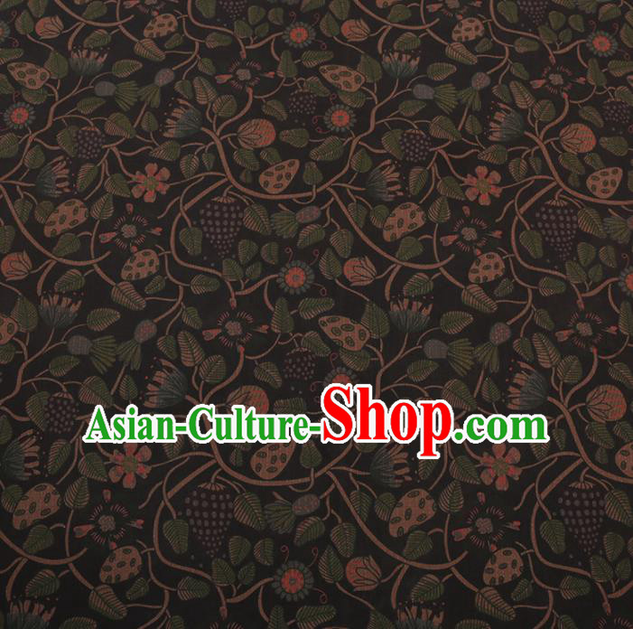 Chinese Traditional Silk Fabric Classical Strawberry Pattern Black Satin Plain Cheongsam Drapery Gambiered Guangdong Gauze