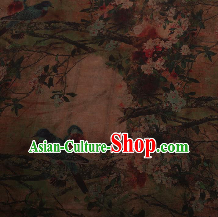 Chinese Traditional Silk Fabric Classical Plum Blossom Pattern Brown Satin Plain Cheongsam Drapery Gambiered Guangdong Gauze