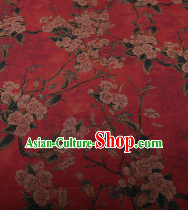 Chinese Traditional Silk Fabric Classical Plum Blossom Pattern Red Satin Plain Cheongsam Drapery Gambiered Guangdong Gauze