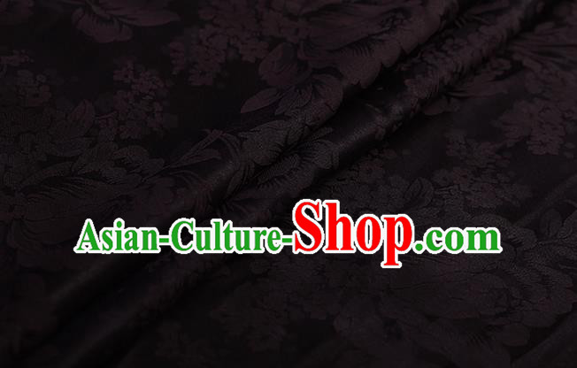 Chinese Classical Black Silk Fabric Traditional Peony Pattern Satin Plain Cheongsam Drapery Gambiered Guangdong Gauze