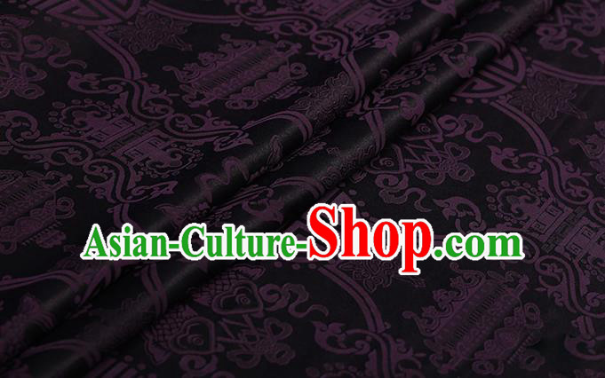 Chinese Classical Silk Fabric Traditional Purple Fishes Pattern Satin Plain Cheongsam Drapery Gambiered Guangdong Gauze