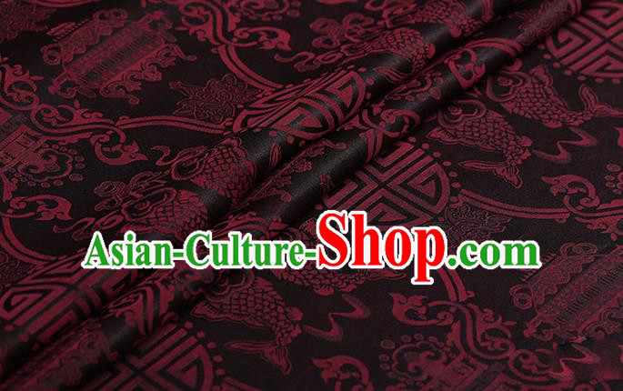 Chinese Classical Silk Fabric Traditional Red Fishes Pattern Satin Plain Cheongsam Drapery Gambiered Guangdong Gauze