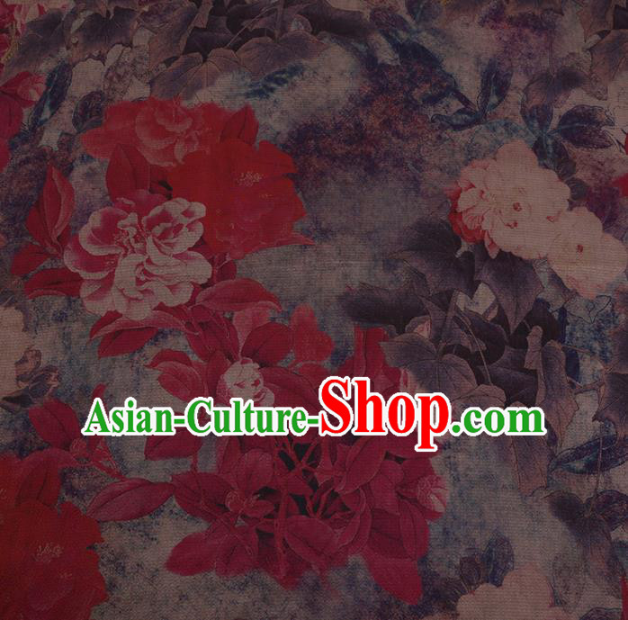 Chinese Classical Silk Fabric Traditional Red Flowers Pattern Satin Plain Cheongsam Drapery Gambiered Guangdong Gauze