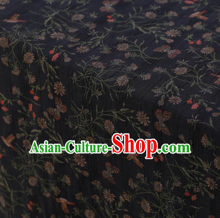 Chinese Classical Silk Fabric Traditional Pattern Black Satin Plain Cheongsam Drapery Gambiered Guangdong Gauze