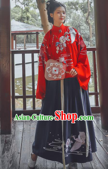 Chinese Ming Dynasty Princess Costumes Ancient Nobility Lady Embroidered Blouse and Skirt for Women