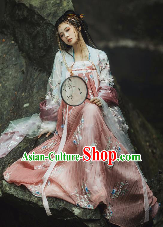 Chinese Tang Dynasty Princess Costumes Ancient Peri Palace Lady Embroidered Dresses for Women