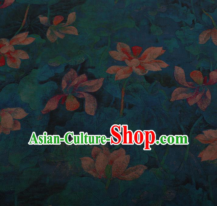 Chinese Traditional Silk Fabric Classical Lotus Pattern Green Satin Plain Cheongsam Drapery Gambiered Guangdong Gauze