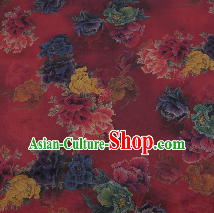 Chinese Traditional Silk Fabric Classical Peony Pattern Rosy Satin Plain Cheongsam Drapery Gambiered Guangdong Gauze