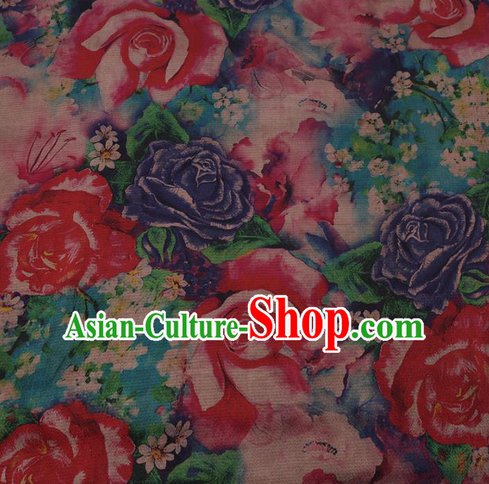 Chinese Traditional Silk Fabric Classical Roses Pattern Satin Plain Cheongsam Drapery Gambiered Guangdong Gauze