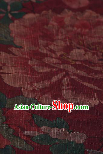 Chinese Traditional Silk Fabric Classical Peony Pattern Rosy Satin Plain Cheongsam Drapery Gambiered Guangdong Gauze