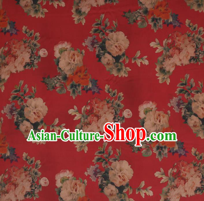 Chinese Traditional Silk Fabric Classical Peony Pattern Red Satin Plain Cheongsam Drapery Gambiered Guangdong Gauze