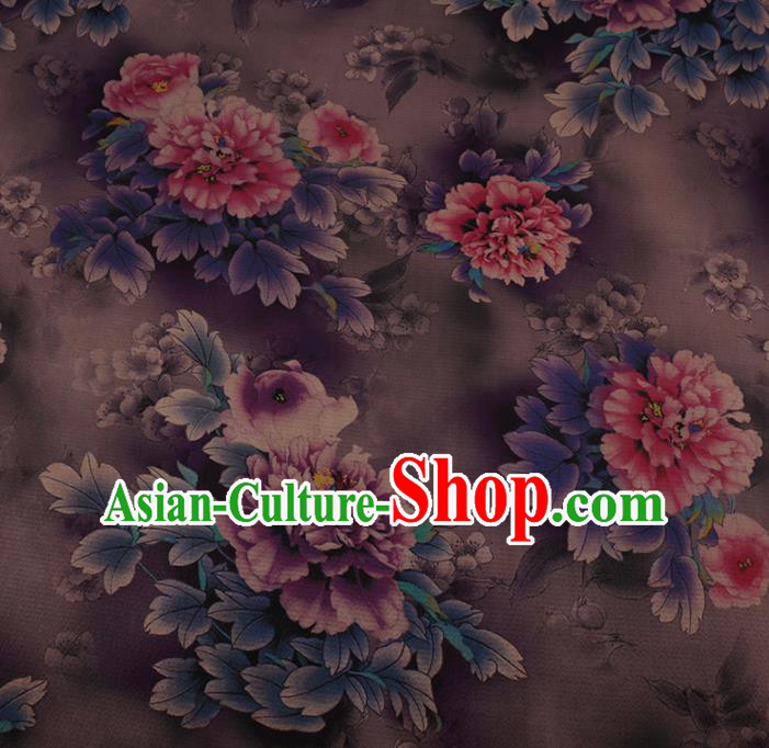 Chinese Traditional Silk Fabric Classical Peony Pattern Lilac Satin Plain Cheongsam Drapery Gambiered Guangdong Gauze