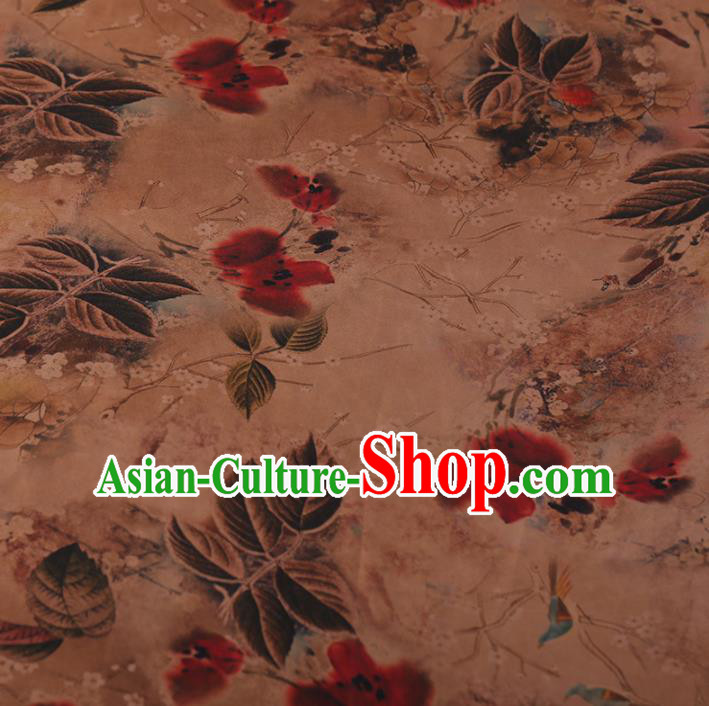 Chinese Traditional Silk Fabric Classical Leaf Pattern Satin Plain Cheongsam Drapery Gambiered Guangdong Gauze