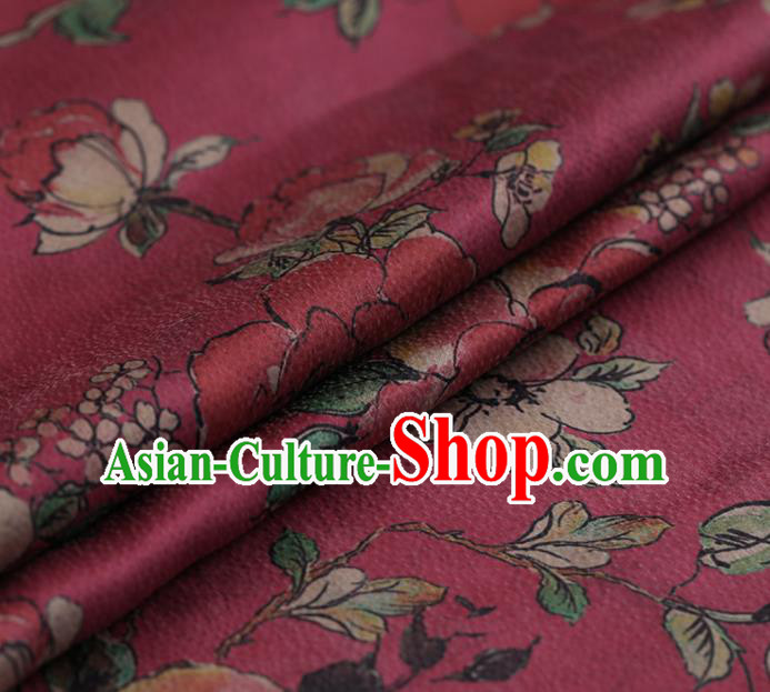 Asian Chinese Silk Fabric Traditional Classical Roses Pattern Rosy Satin Plain Cheongsam Drapery Gambiered Guangdong Gauze