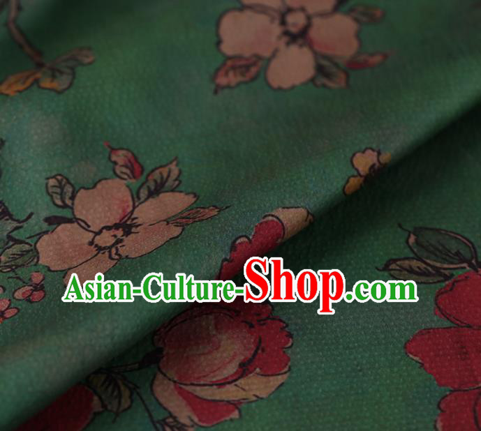 Asian Chinese Silk Fabric Traditional Classical Roses Pattern Green Satin Plain Cheongsam Drapery Gambiered Guangdong Gauze