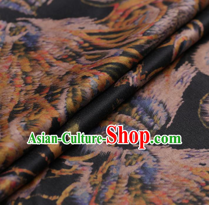 Asian Chinese Gambiered Guangdong Gauze Traditional Black Satin Plain Classical Pattern Cheongsam Silk Drapery