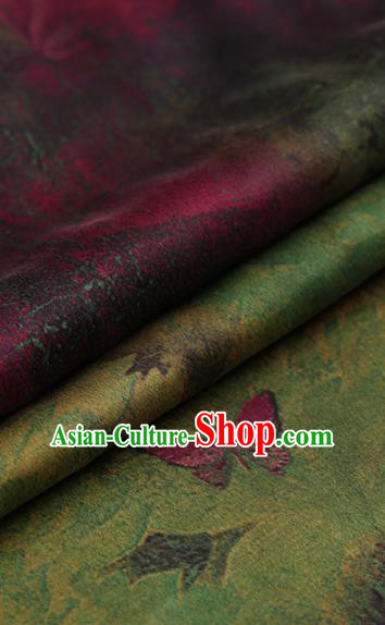 Asian Chinese Traditional Gambiered Guangdong Gauze Green Satin Plain Classical Butterfly Pattern Cheongsam Silk Drapery
