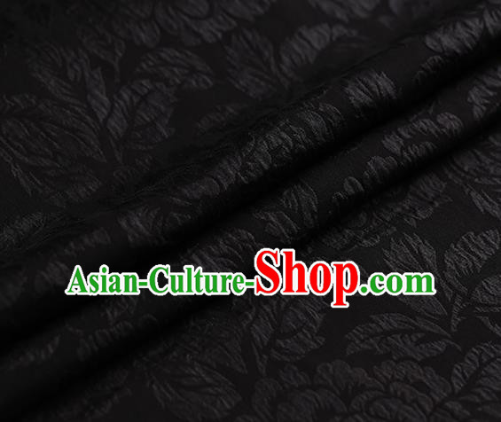 Chinese Traditional Black Gambiered Guangdong Gauze Satin Plain Classical Peony Pattern Cheongsam Silk Drapery