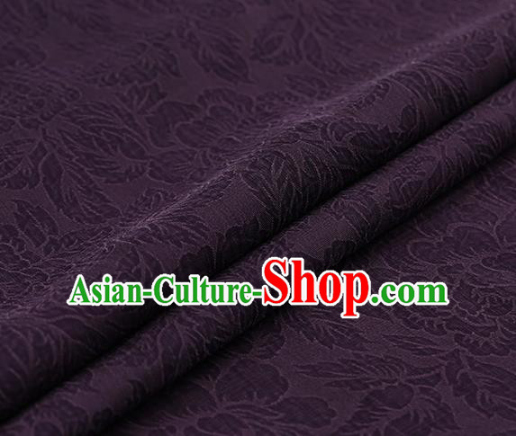 Chinese Traditional Purple Gambiered Guangdong Gauze Satin Plain Classical Peony Pattern Cheongsam Silk Drapery