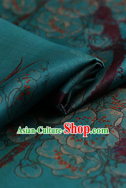 Chinese Traditional Green Gambiered Guangdong Gauze Satin Plain Classical Plum Blossom Pattern Cheongsam Silk Drapery