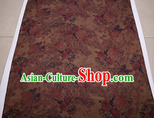 Traditional Chinese Bronze Gambiered Guangdong Gauze Satin Plain Classical Peony Pattern Cheongsam Silk Drapery