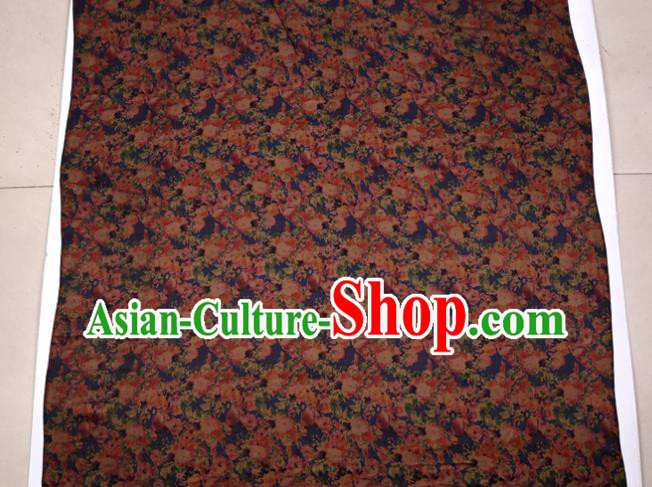 Traditional Chinese Navy Gambiered Guangdong Gauze Satin Plain Classical Peony Pattern Cheongsam Silk Drapery