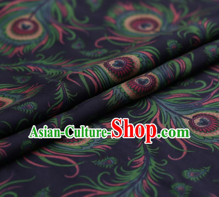 Traditional Chinese Navy Gambiered Guangdong Gauze Satin Plain Classical Pattern Cheongsam Silk Drapery