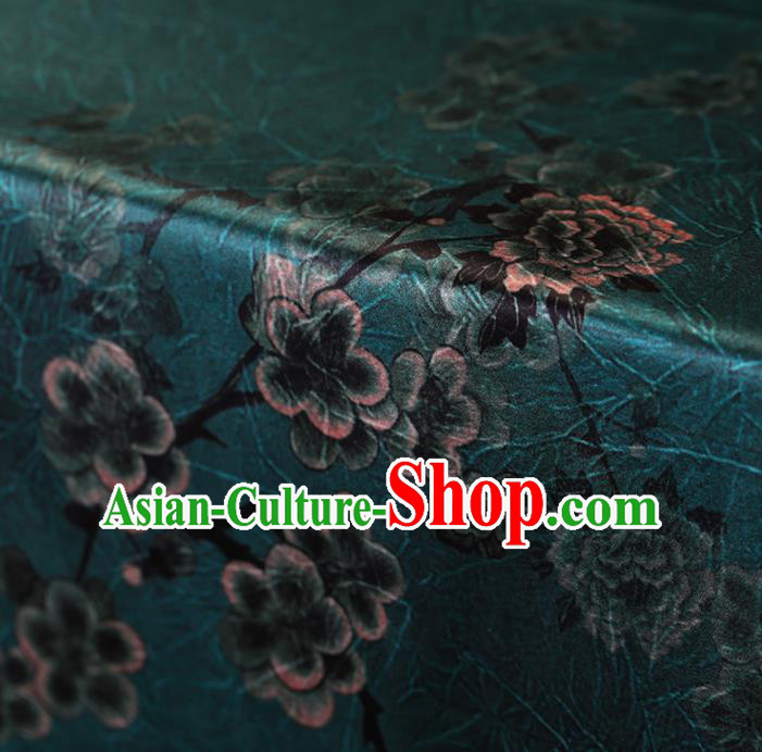 Traditional Chinese Green Gambiered Guangdong Gauze Satin Plain Classical Plum Blossom Pattern Cheongsam Silk Drapery