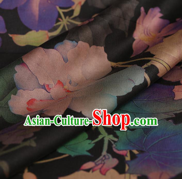 Traditional Chinese Black Brocade Gambiered Guangdong Gauze Classical Peony Pattern Satin Plain Cheongsam Silk Drapery