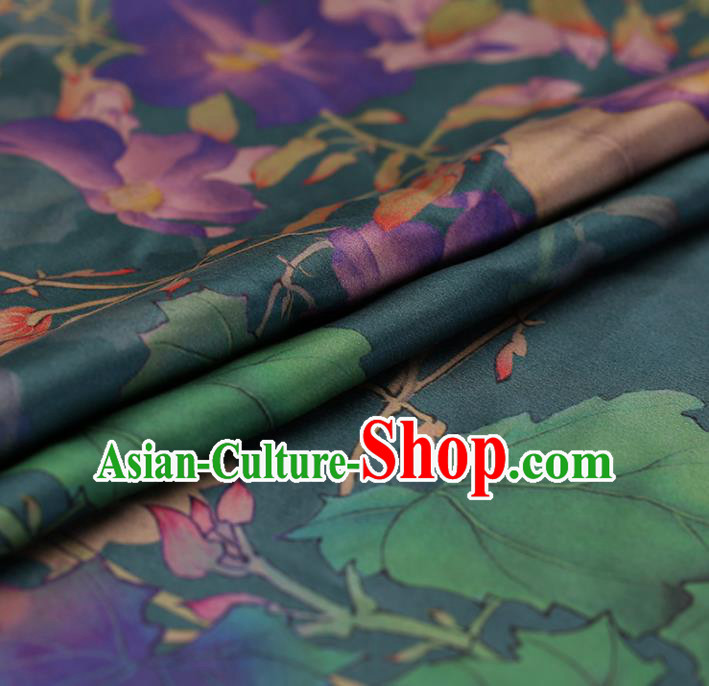 Traditional Chinese Green Brocade Gambiered Guangdong Gauze Classical Peony Pattern Satin Plain Cheongsam Silk Drapery