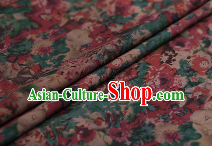 Traditional Chinese Gambiered Guangdong Gauze Green Satin Plain Classical Pattern Cheongsam Silk Drapery