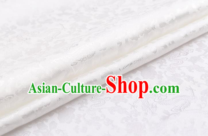 Traditional Chinese White Brocade Palace Dragons Pattern Satin Plain Cheongsam Silk Drapery